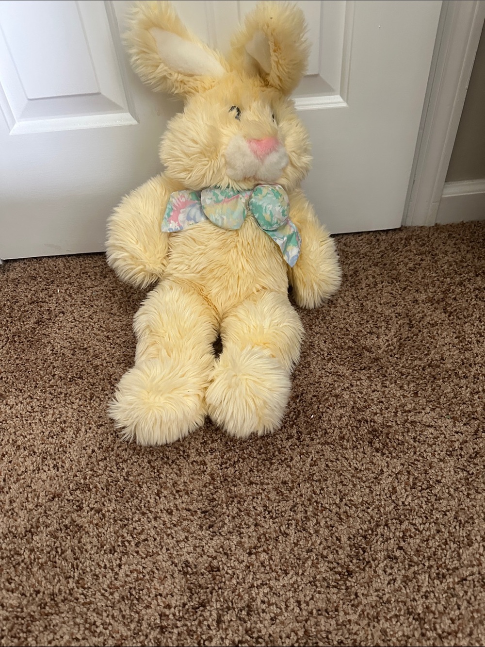 Plush Yellow Bunny Stuffed Animal with Pastel Bow